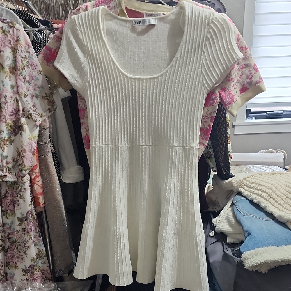 Zara Off-White Textured Dress